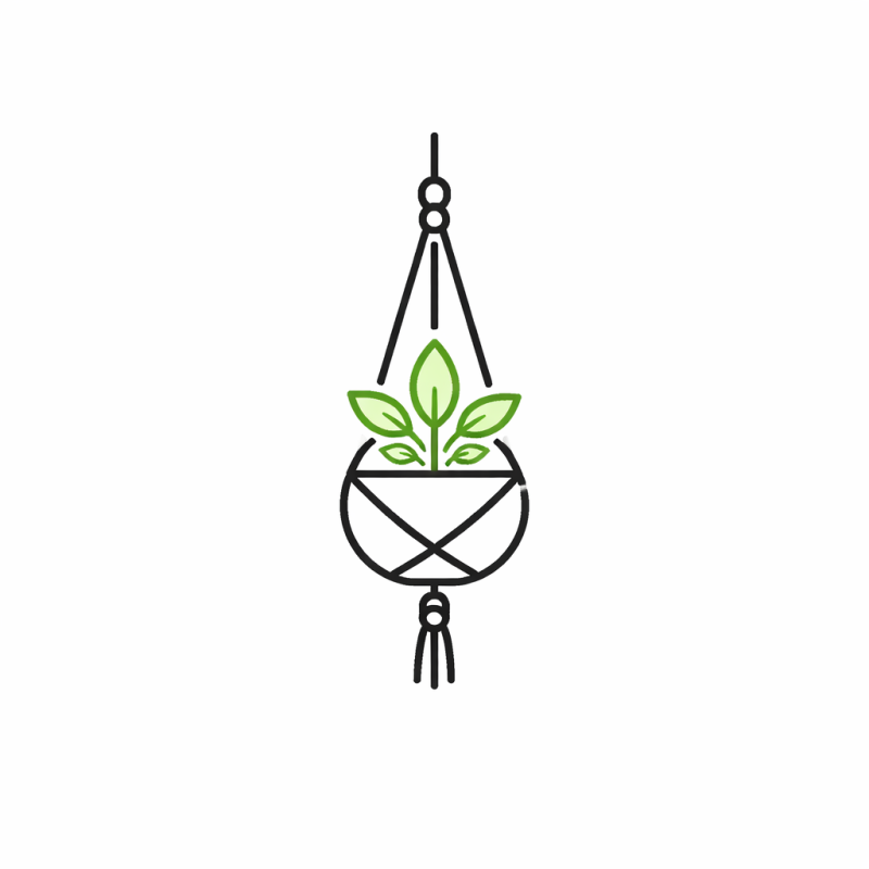 Minimal hanging pot line icon (ceiling rope + pot)